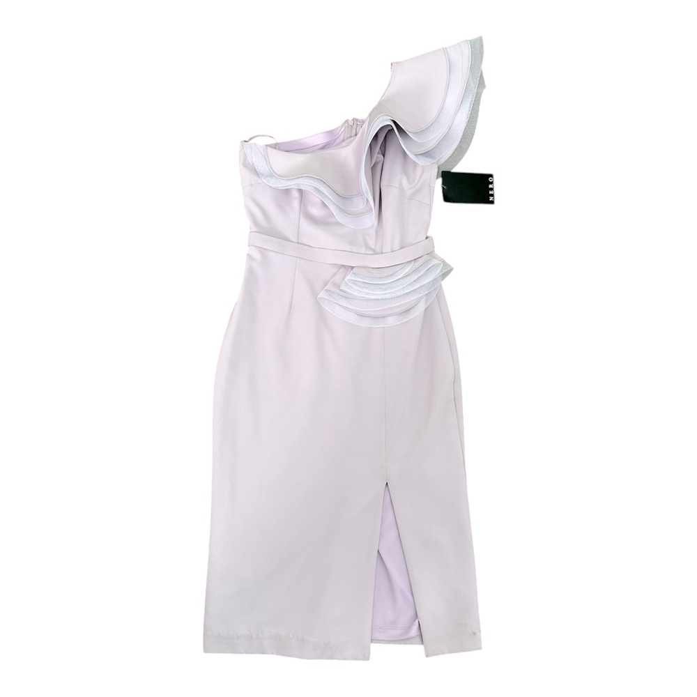 Nero by Jatin Varma Solid lavender One Shoulder Dress Ruffle Cocktail Prom NWT